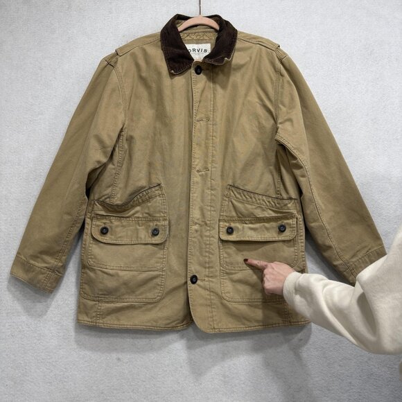 Orvis Jacket Mens Large Beige Canvas Field Coat Quilted Lined Outdoor Workwear - Picture 6 of 16